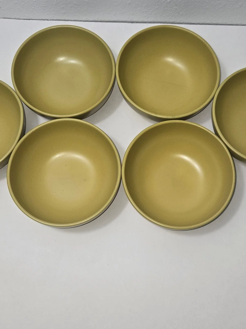 Crate&Barrel Olive Mustard Ceramic Serving Bowls - Set of 6